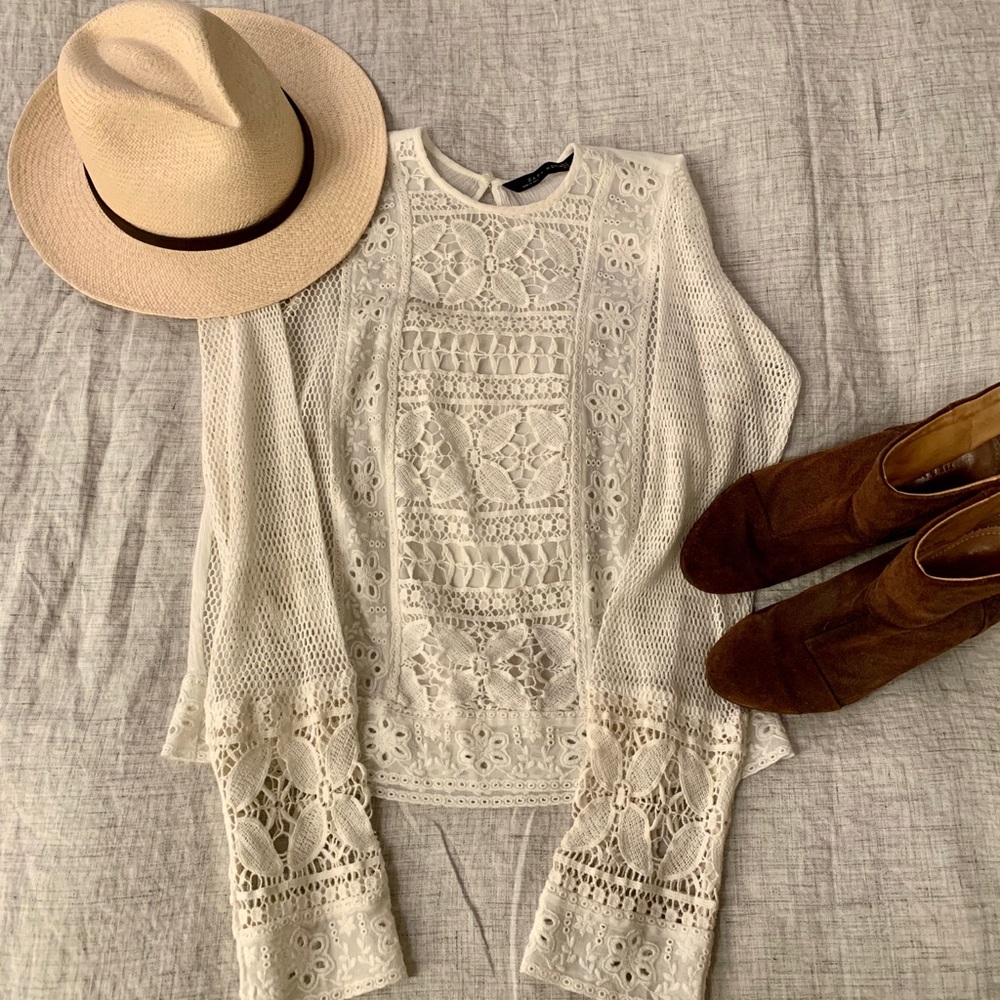 Zara crochet long sleeve blouse